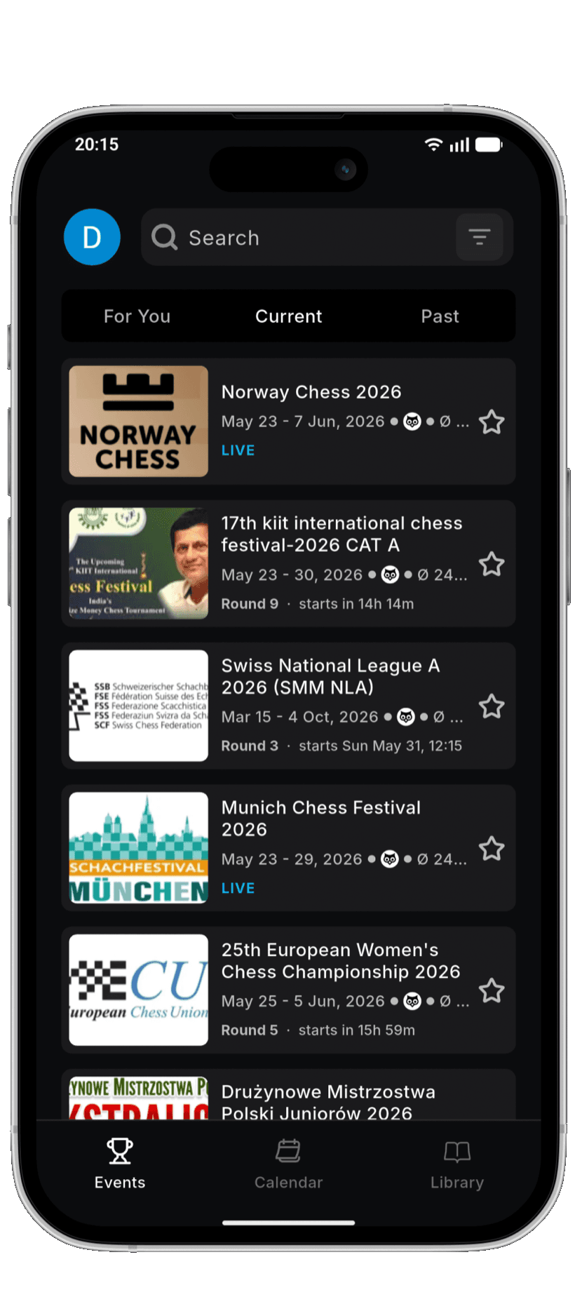 ChessEver tournament feed on mobile